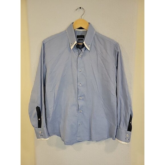 Zara Man Black Tag Shirt Men's L Blue Slim Fit Button Up Long Sleeve - Picture 1 of 6
